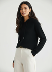 Wool Cashmere Blend Hoodie Women Ribbed Relaxed Fit