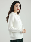 Wool Cashmere Blend Hoodie Women Ribbed Relaxed Fit