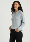 Wool Cashmere Blend Hoodie Women Ribbed Relaxed Fit