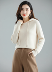 Wool Cashmere Blend Hoodie Women Ribbed Relaxed Fit