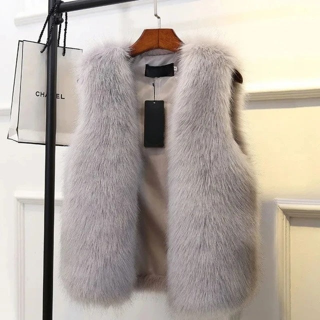 Faux Fur Gilet Women Sleeveless Textured Vest