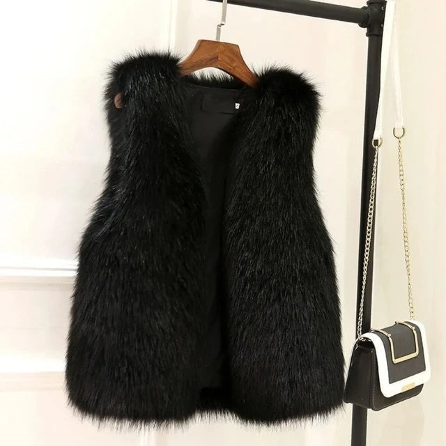 Faux Fur Gilet Women Sleeveless Textured Vest