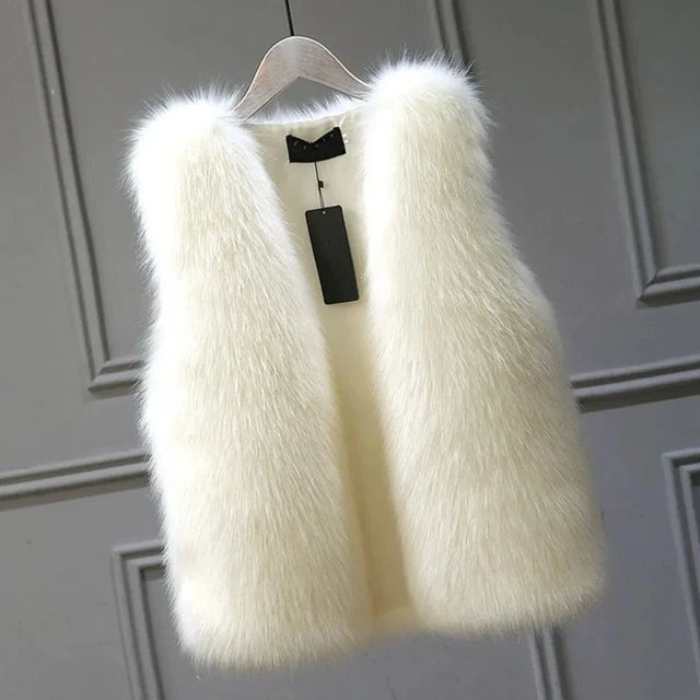 Faux Fur Gilet Women Sleeveless Textured Vest