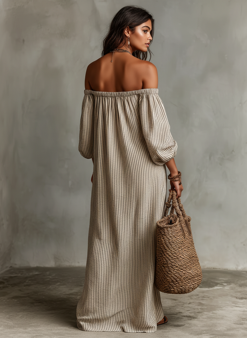 FJØRNA linen maxi dress, casual women's dress with flowing fabric, long length, and relaxed fit perfect for warm weather.