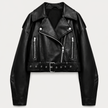 Moto Jacket Women Faux Leather Cropped Asymmetric Zip Belted Hem