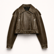 Moto Jacket Women Faux Leather Cropped Asymmetric Zip Belted Hem