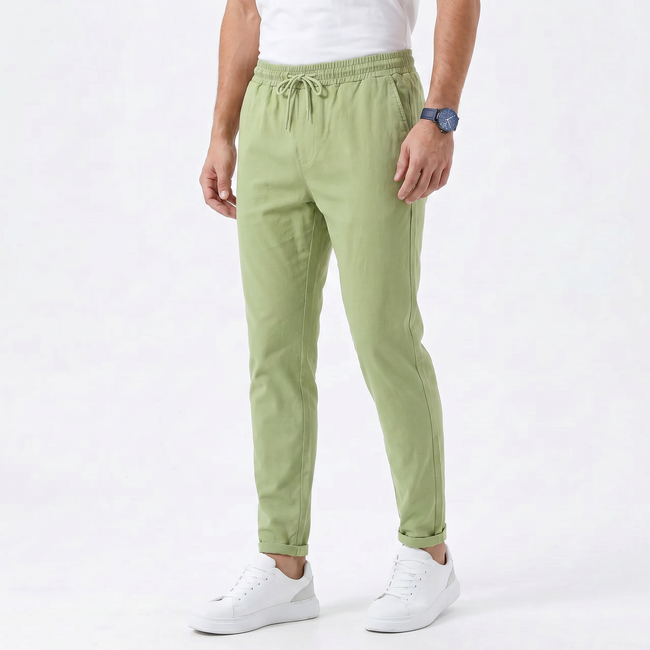 FJØRNA men's stretchable comfort trousers, casual pants with flexible fabric, shown in a relaxed fit style.
