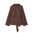 Wrap Jacket Women Tie Belt Lapel Collar Hip Length