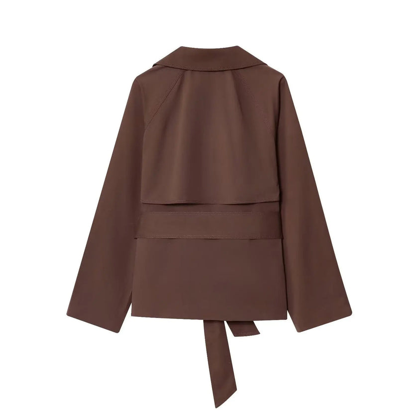 Wrap Jacket Women Tie Belt Lapel Collar Hip Length