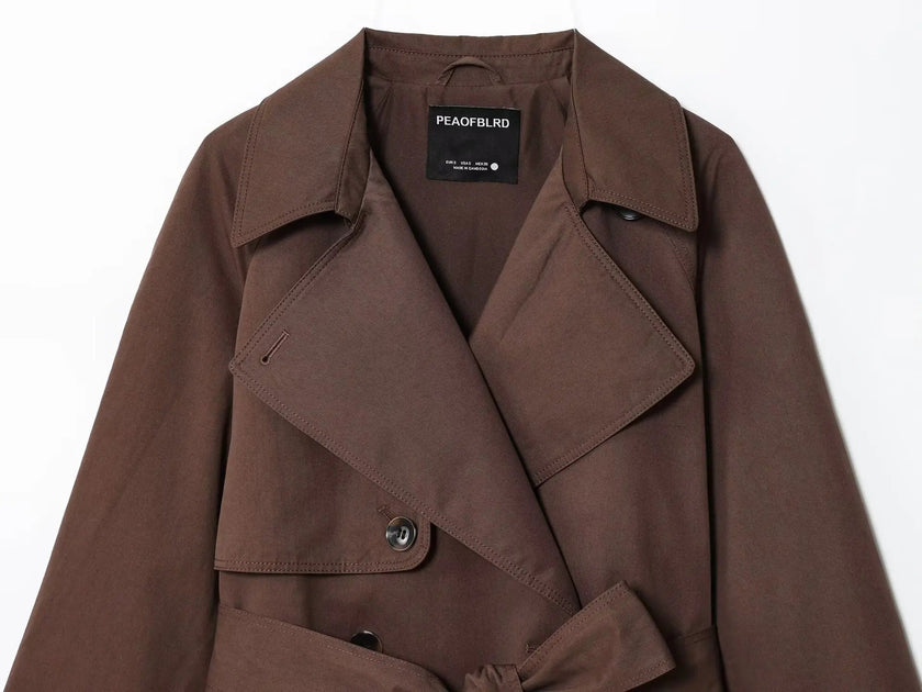 Wrap Jacket Women Tie Belt Lapel Collar Hip Length