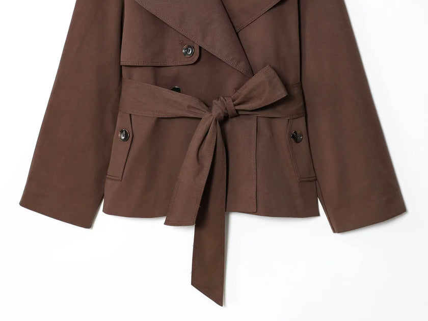 Wrap Jacket Women Tie Belt Lapel Collar Hip Length
