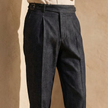 Men's high waist casual blue cotton straight-leg trousers by FJØRNA, slim fit chinos for a modern, stylish look.