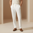 Men's high-waist straight-leg linen look trousers by FJØRNA, tailored men's pants with a sleek, modern fit.