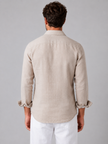 Men's FJØRNA linen-look long sleeve casual button-up shirt, relaxed summer style, displayed on a male model.