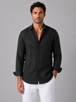 Men's FJØRNA long sleeve casual button-up shirt in linen look, relaxed summer style, perfect for warm-weather wear.