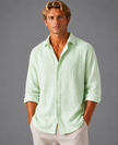 Men's FJØRNA textured linen-look button-up shirt with a relaxed summer fit, designed for casual and comfortable style.