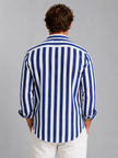 Men's striped linen-look shirt by FJØRNA, relaxed summer button-up style, featuring lightweight fabric and casual fit.