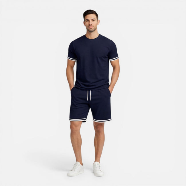 Men's breathable summer casual shorts outfit by FJØRNA, featuring a relaxed fit and comfortable fabric for warm weather.