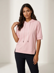 Short Sleeve Hoodie Top Women Relaxed Fit Minimalist