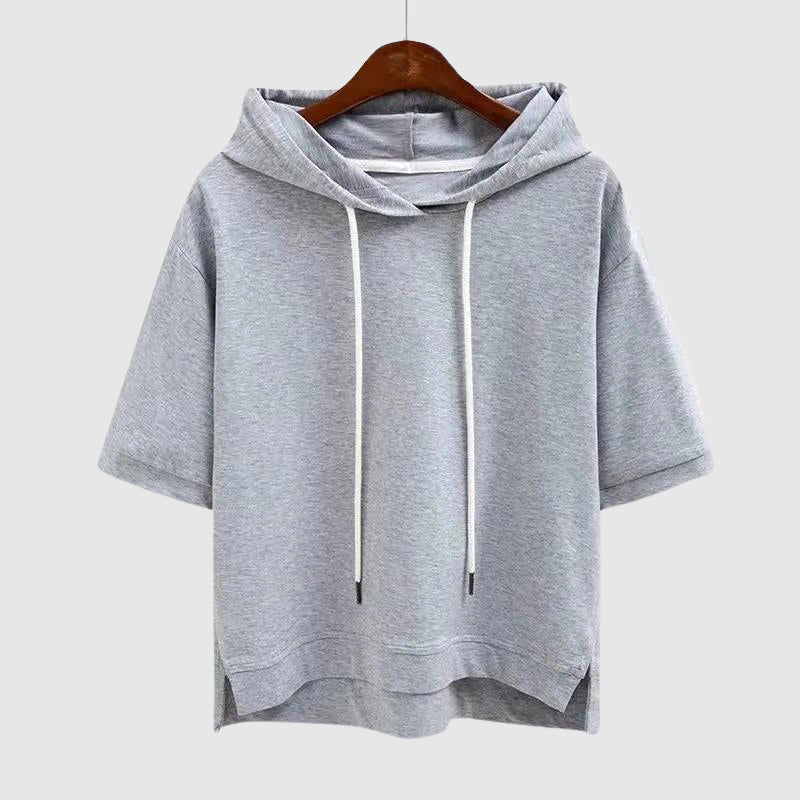 Short Sleeve Hoodie Top Women Relaxed Fit Minimalist