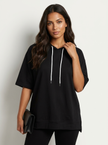 Short Sleeve Hoodie Top Women Relaxed Fit Minimalist