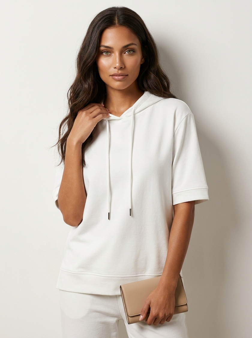 Short Sleeve Hoodie Top Women Relaxed Fit Minimalist