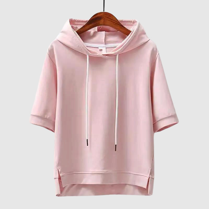 Short Sleeve Hoodie Top Women Relaxed Fit Minimalist