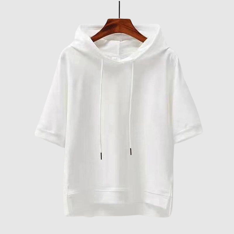 Short Sleeve Hoodie Top Women Relaxed Fit Minimalist