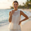 FJØRNA women's elegant two-piece co-ord set with drawstring high neck, worn by a model, featuring stylish matching top and bottoms.