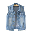 Sleeveless Denim Vest Women Chest Pockets Straight Fit