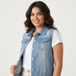 Sleeveless Denim Vest Women Chest Pockets Straight Fit