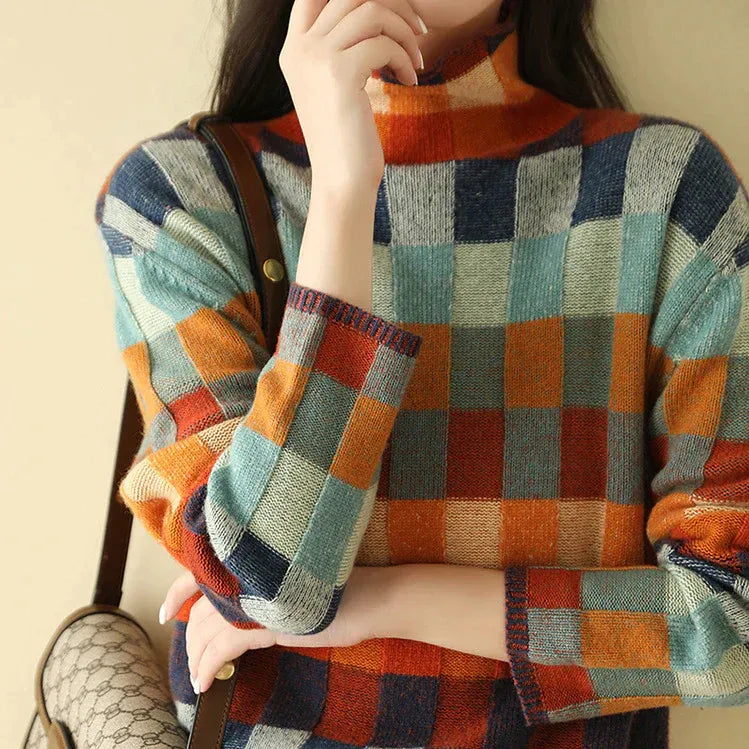 Argyle Knit Sweater Women, Multicolour Check Relaxed Fit