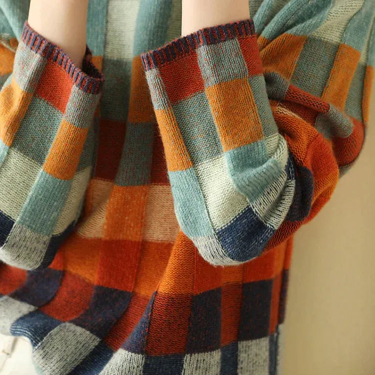 Argyle Knit Sweater Women, Multicolour Check Relaxed Fit