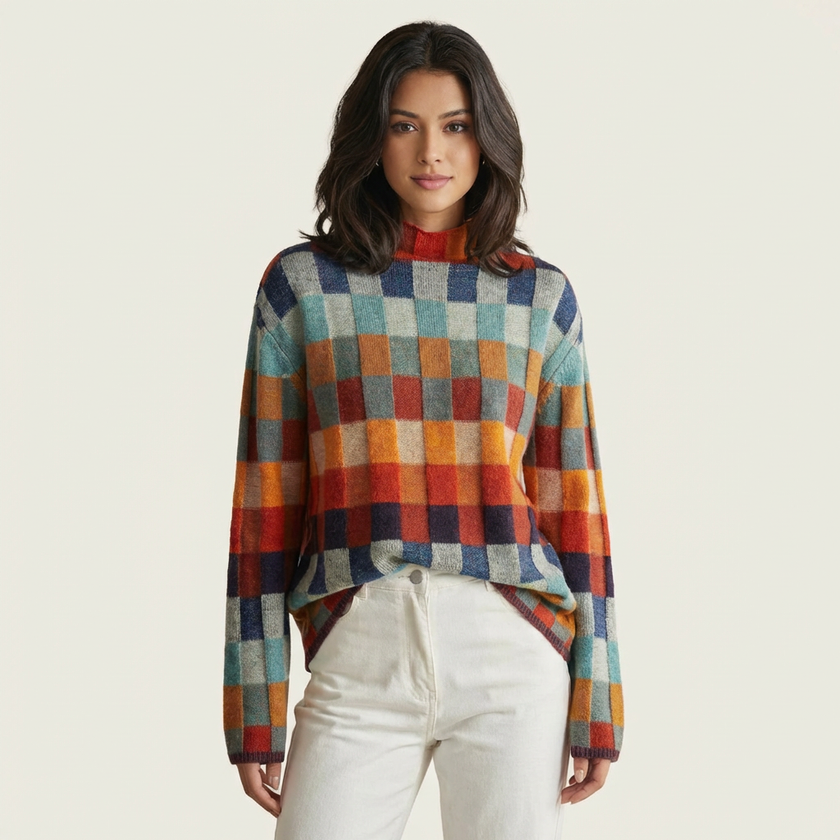 Argyle Knit Sweater Women, Multicolour Check Relaxed Fit
