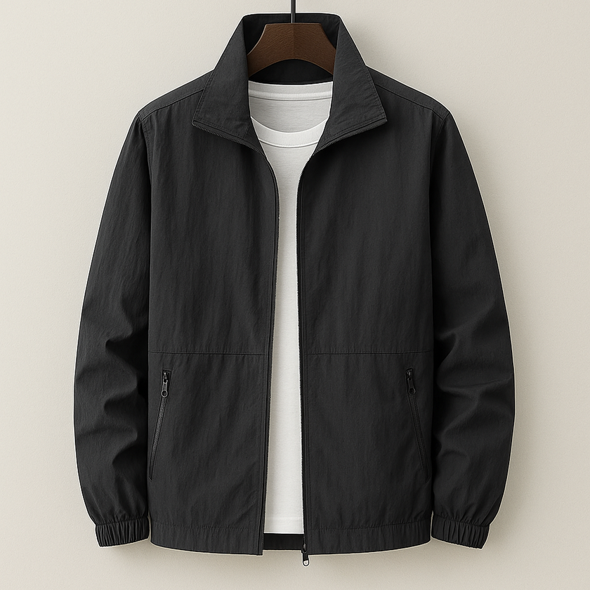 Lightweight Jacket Men Zip Front Stand Collar Regular Fit