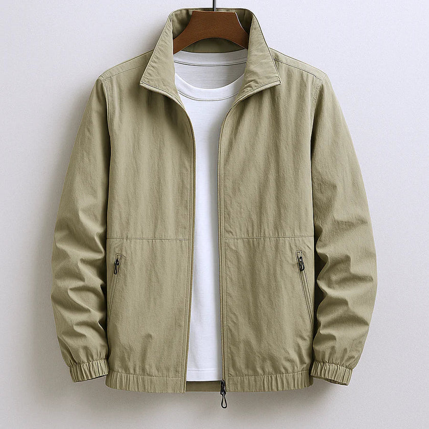 Lightweight Jacket Men Zip Front Stand Collar Regular Fit