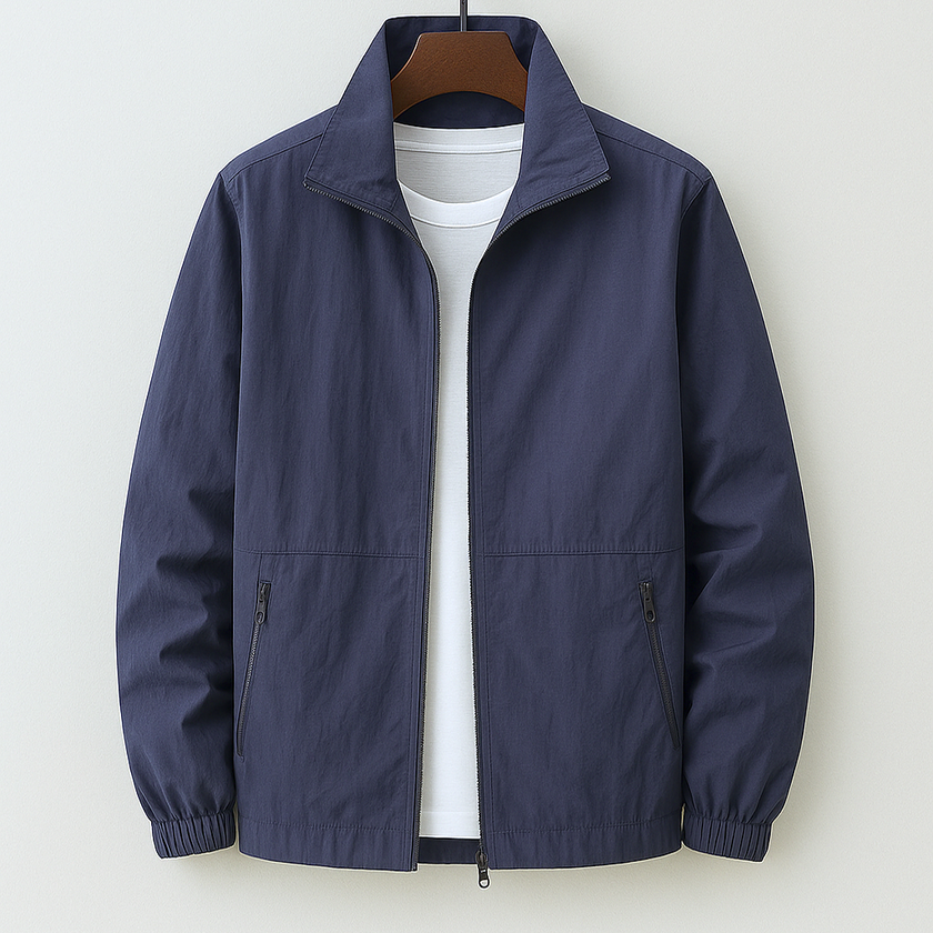 Lightweight Jacket Men Zip Front Stand Collar Regular Fit