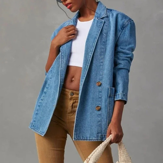 Ella | Longline Double-Breasted Denim Blazer for Women