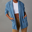Denim Blazer Women Longline Notched Lapel Double Breasted