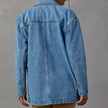 Denim Blazer Women Longline Notched Lapel Double Breasted