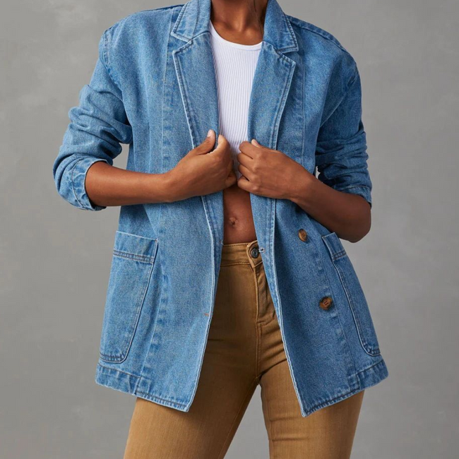 Ella | Longline Double-Breasted Denim Blazer for Women