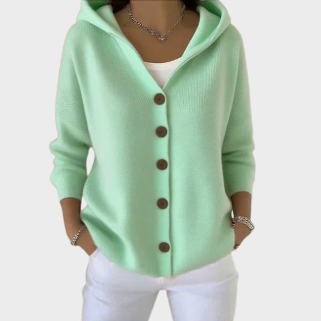 None | Women's Chic Hooded Cardigan Sweater Knit Sweater with Button-Front Cozy for Everyday