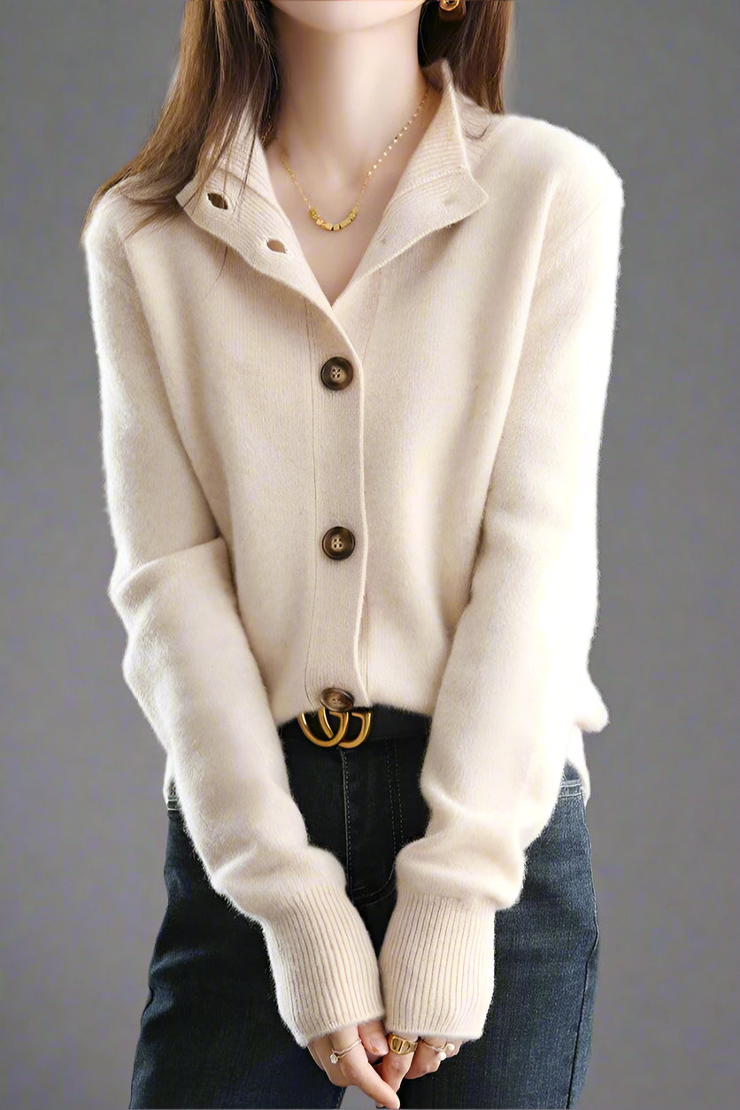 Ebba | Women's Knit Collared Button-Up Cardigan