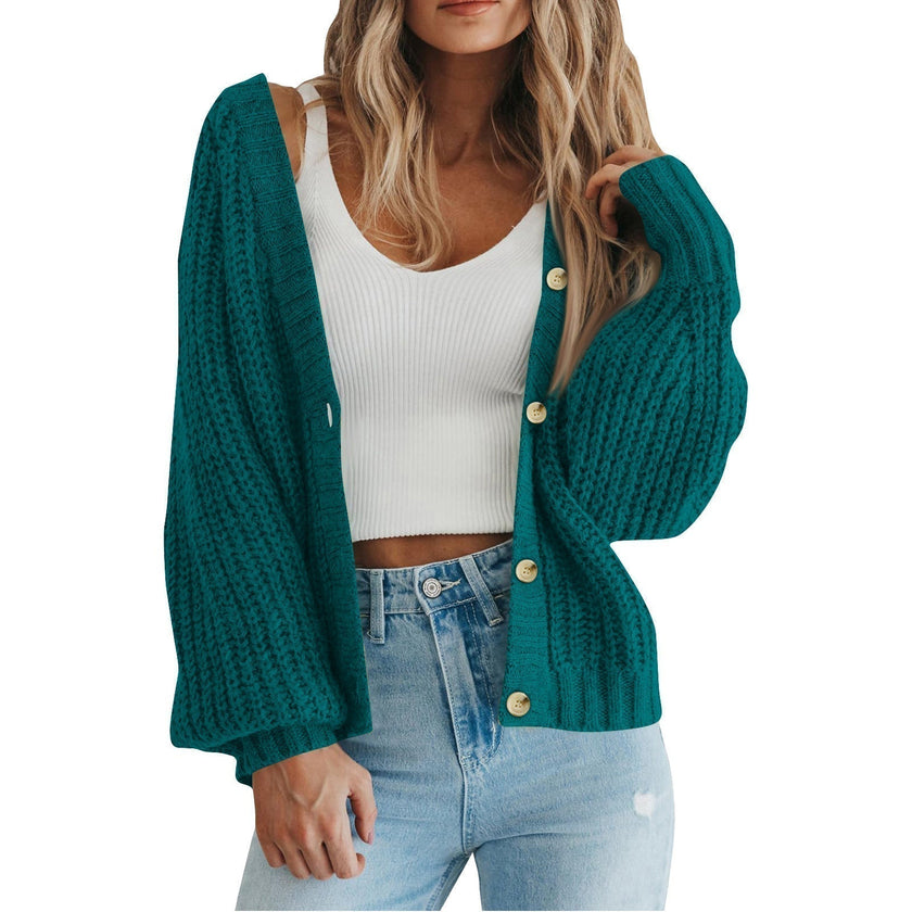 Mette | Women's Long Chunky Knit V-Neck Button-Front Cardigan