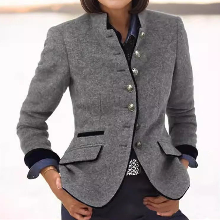 Sigrid | Women's Long Tailored Wool Stand-Collar Blazer