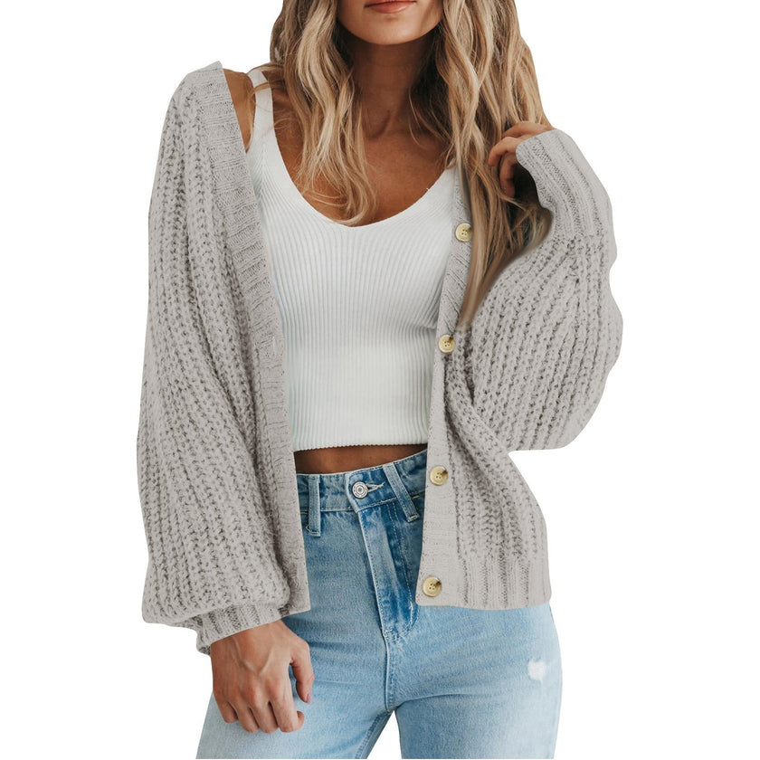 Mette | Women's Long Chunky Knit V-Neck Button-Front Cardigan