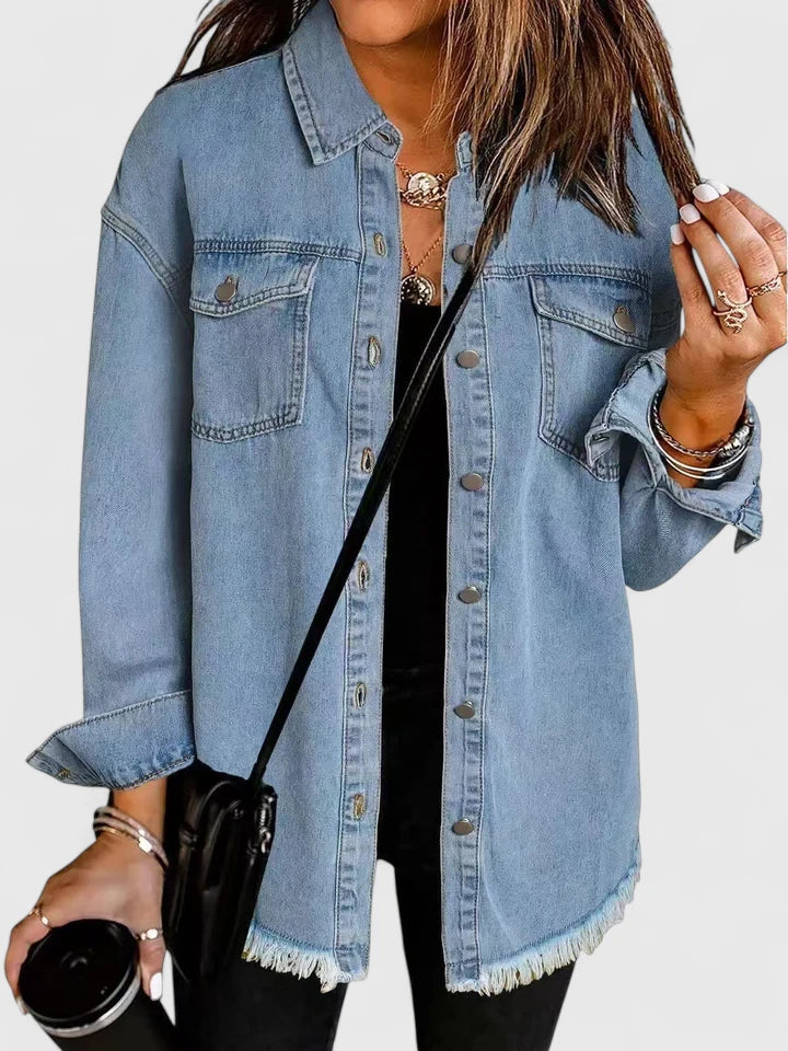 Denim Jacket Women Relaxed Fit Oversized Pockets