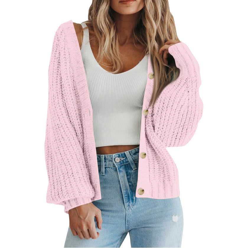 Mette | Women's Long Chunky Knit V-Neck Button-Front Cardigan