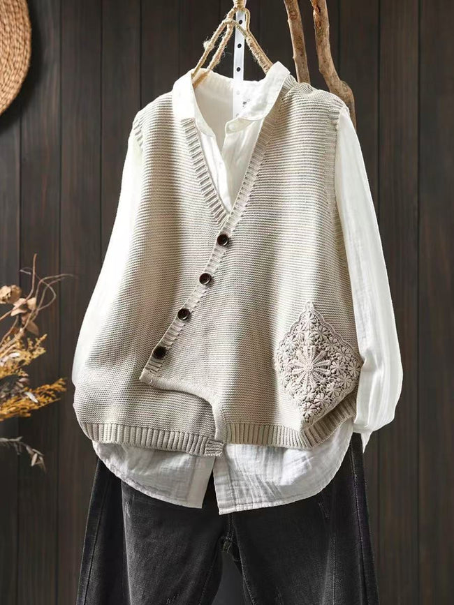 Elowyn | Women's Versatile Knit Turtleneck Gilet Vest Sweater with V-Neck Button-Front Classic for Layering