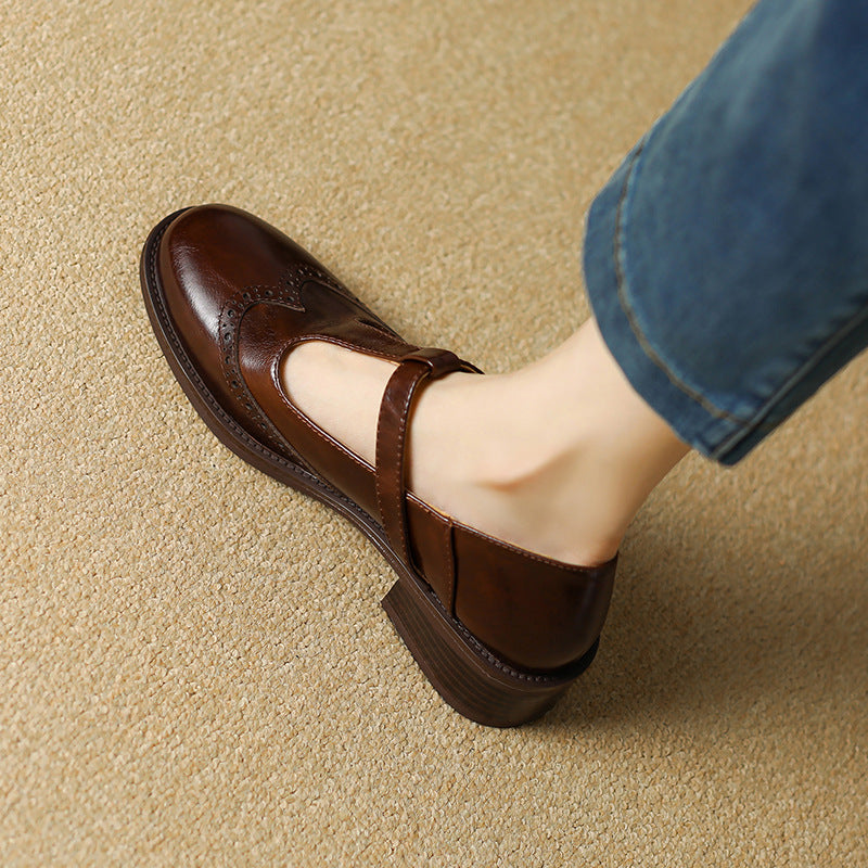 Nadine | Women's Leather Block-Heel Heeled Mary Jane Shoes